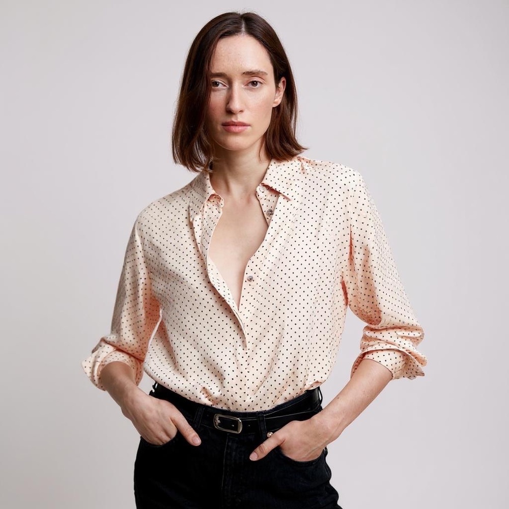 Mango Polka Dot Button-Down Shirt | Size 6 - Picture 2 of 3